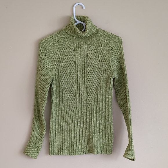 Sundance Sweaters - Small Sundance Ribbed Green Silk Blend Turtleneck Sweater Soft Cozy Comfy